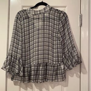 Sheer grey long sleeve turtle neck blouse